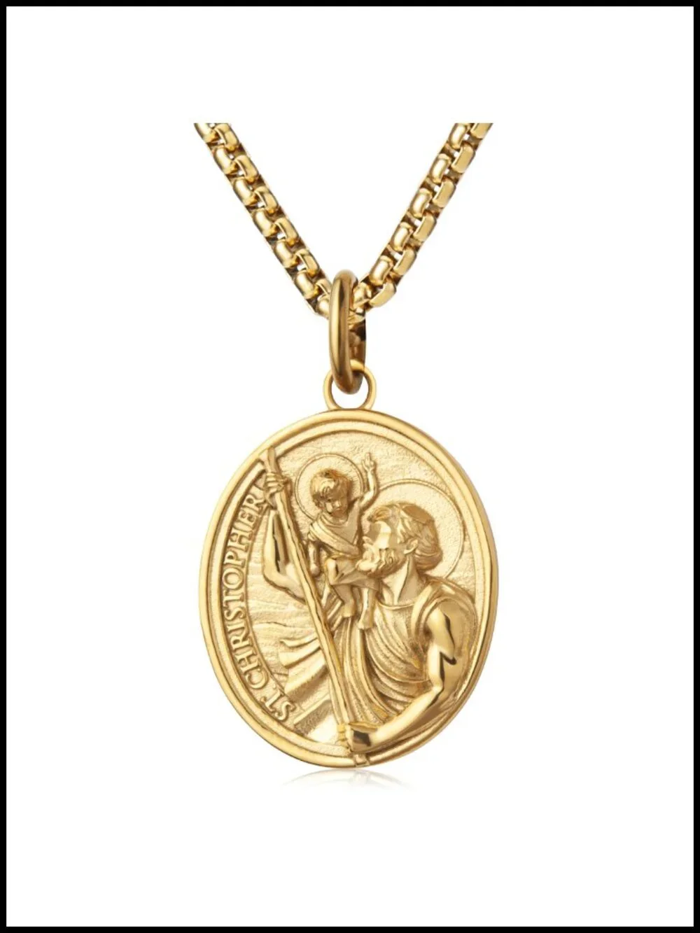St Christopher Medal Necklace Stainless Steel Men Women 24in
